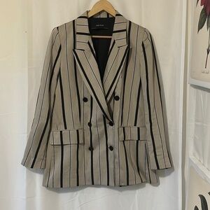 Zara Black and Cream Striped Blazer